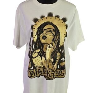 Black Flys Eyewear Mens Pinup Girl Graphic T Shirt White Large NWOT